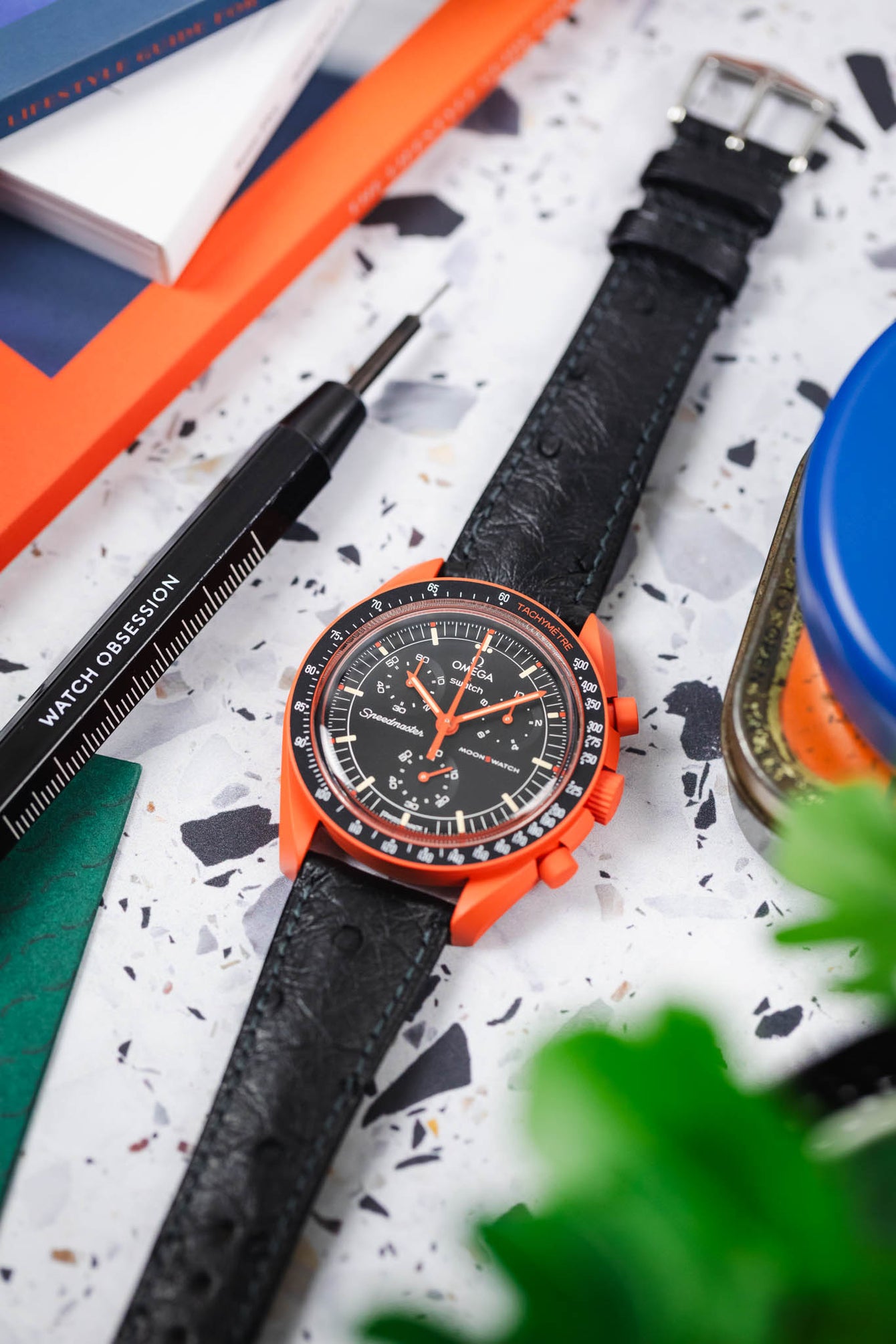Hirsch MASSAI OSTRICH Leather Watch Strap in BLACK