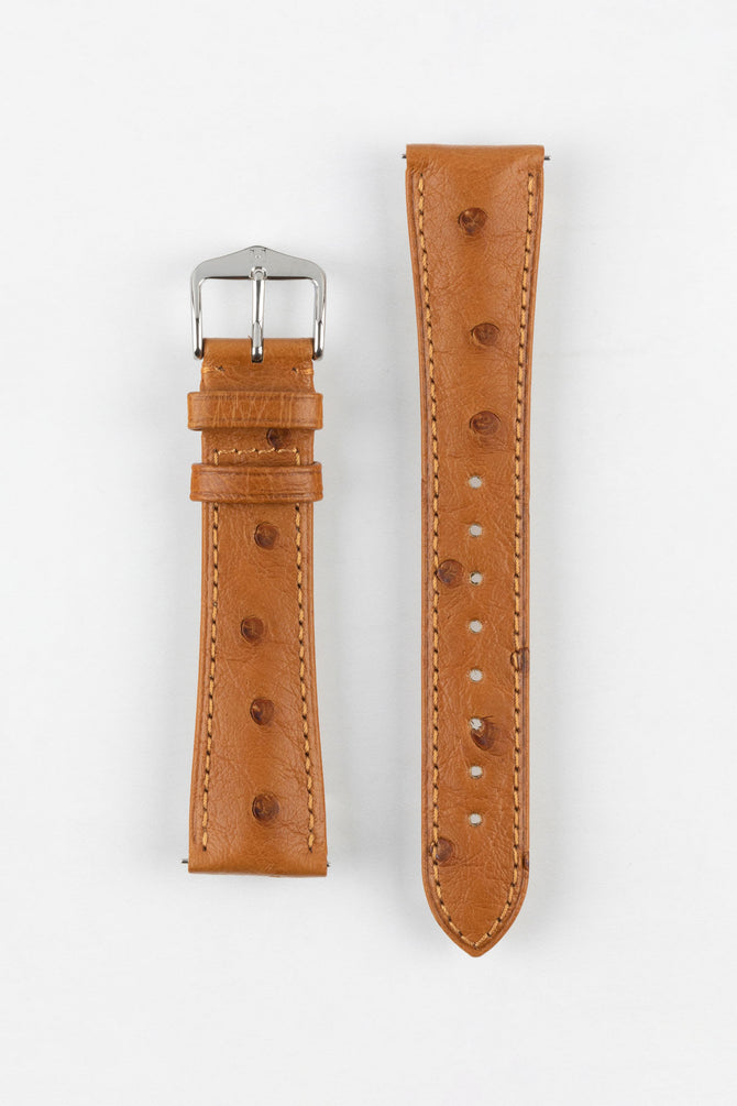 Hirsch MASSAI Ostrich Leather Watch Strap in GOLD BROWN