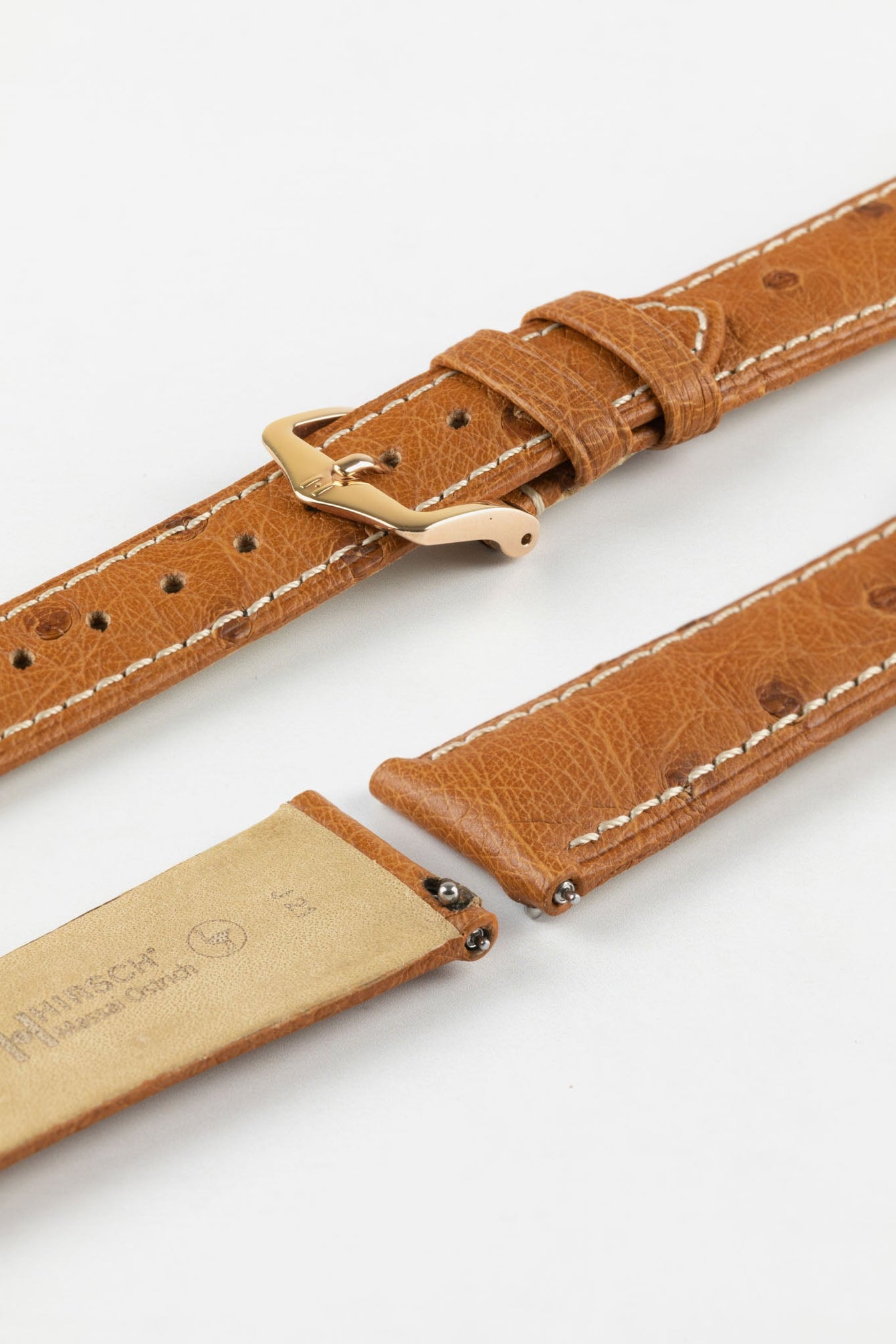 brown leather watch strap white stitching