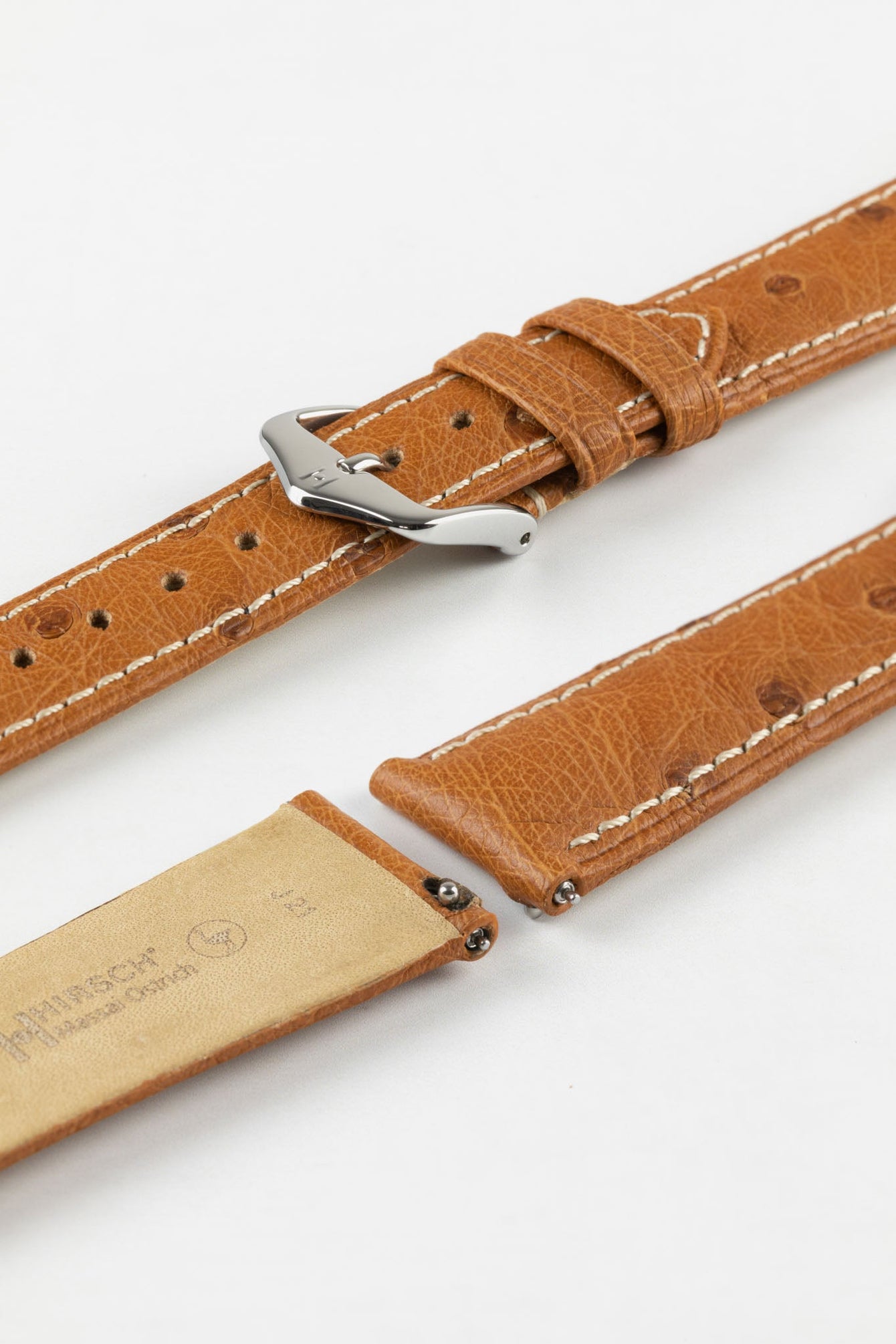 brown leather watch strap white stitching