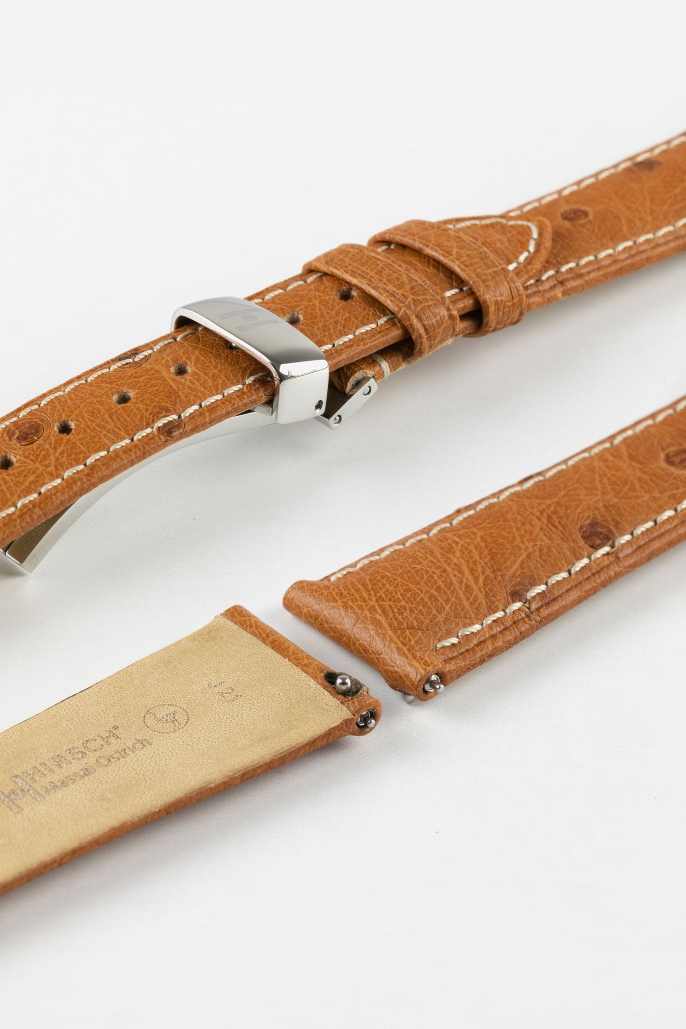 brown leather watch strap white stitching