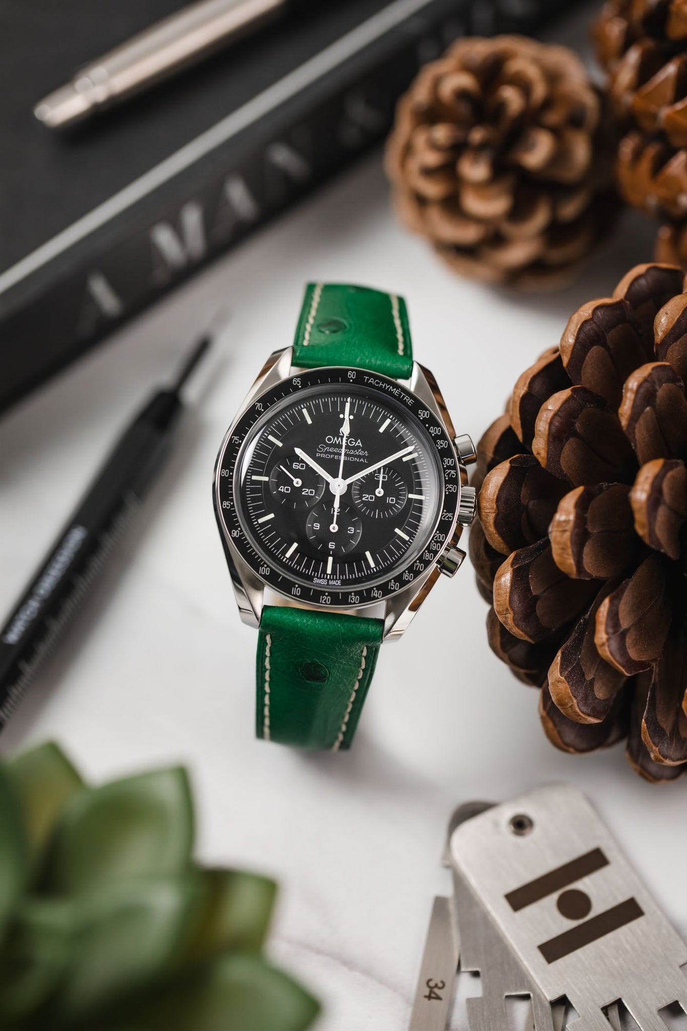 green ostrich watch strap