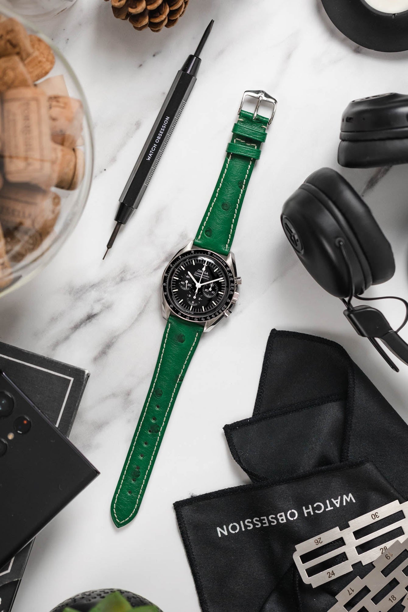 green ostrich watch strap