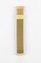 Product shot of a gold mesh watch strap displayed vertically against a white background, featuring a brushed gold adjustable sliding clasp with an engraved “H” logo, with the fine woven texture and integrated spring bars visible at both ends.