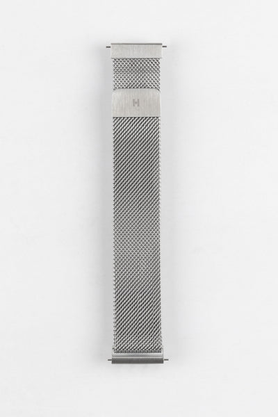 Hirsch Silver metal Milanese watch strap, showcasing the finely woven mesh texture and adjustable clasp
