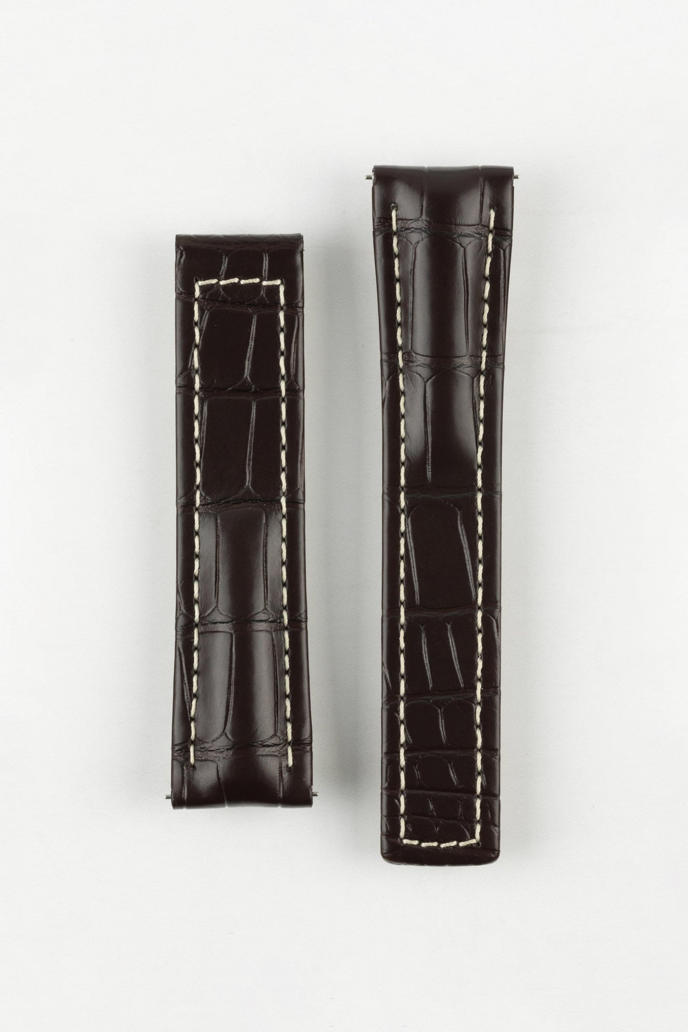 Hirsch NAVIGATOR Alligator Deployment Watch Strap in DARK BROWN