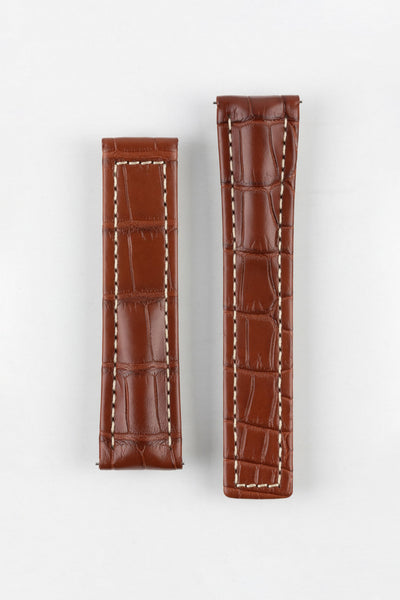 Hirsch NAVIGATOR Alligator Deployment Watch Strap in GOLD BROWN