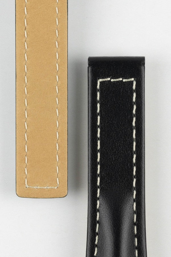 Hirsch NAVIGATOR Calfskin Leather Deployment Watch Strap in BLACK