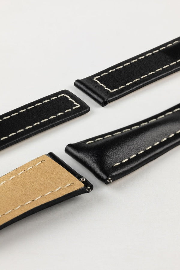 Hirsch NAVIGATOR Calfskin Leather Deployment Watch Strap in BLACK