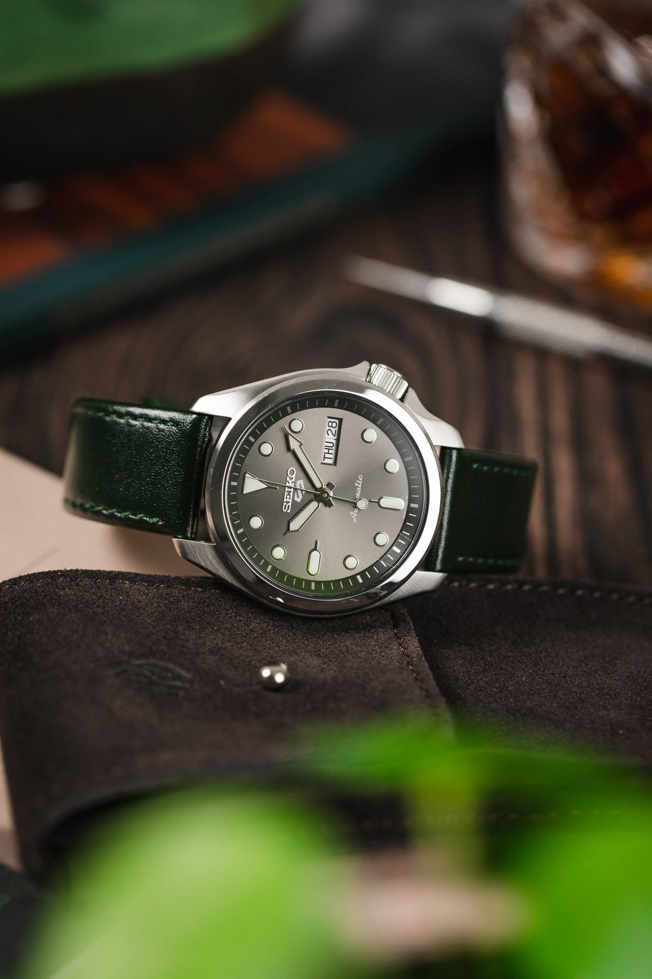 green leather watch strap