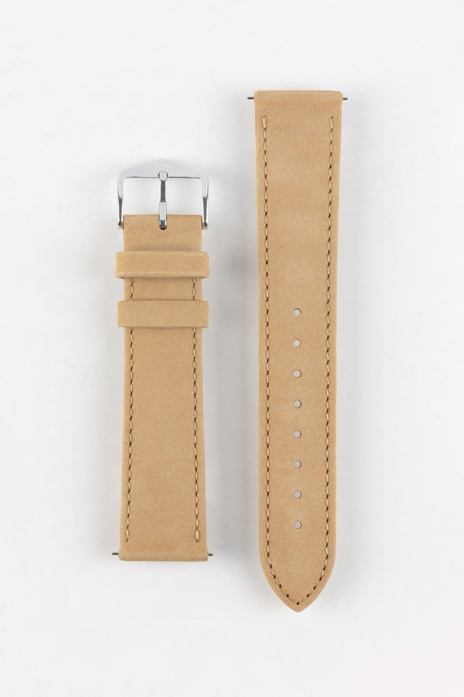Hirsch OSIRIS Calf Leather with Nubuck Effect Watch Strap in BEIGE