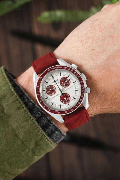 Hirsch OSIRIS Limited Edition Calf Leather with Nubuck Effect Watch Strap in BURGUNDY