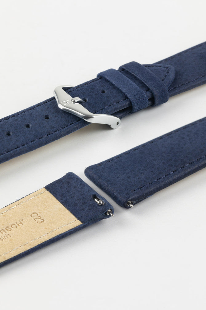 Hirsch OSIRIS Limited Edition Calf Leather with Nubuck Effect Watch Strap in DARK BLUE