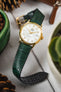 Orient Mens Classic Bambino V2 Watch FAC00003W0 fitted with a curved/twisted Hirsch Paul Alligator watch strap in Green