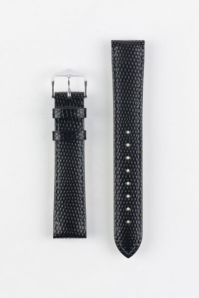 Hirsch RAINBOW NQR Lizard-Embossed Leather Watch Strap in BLACK