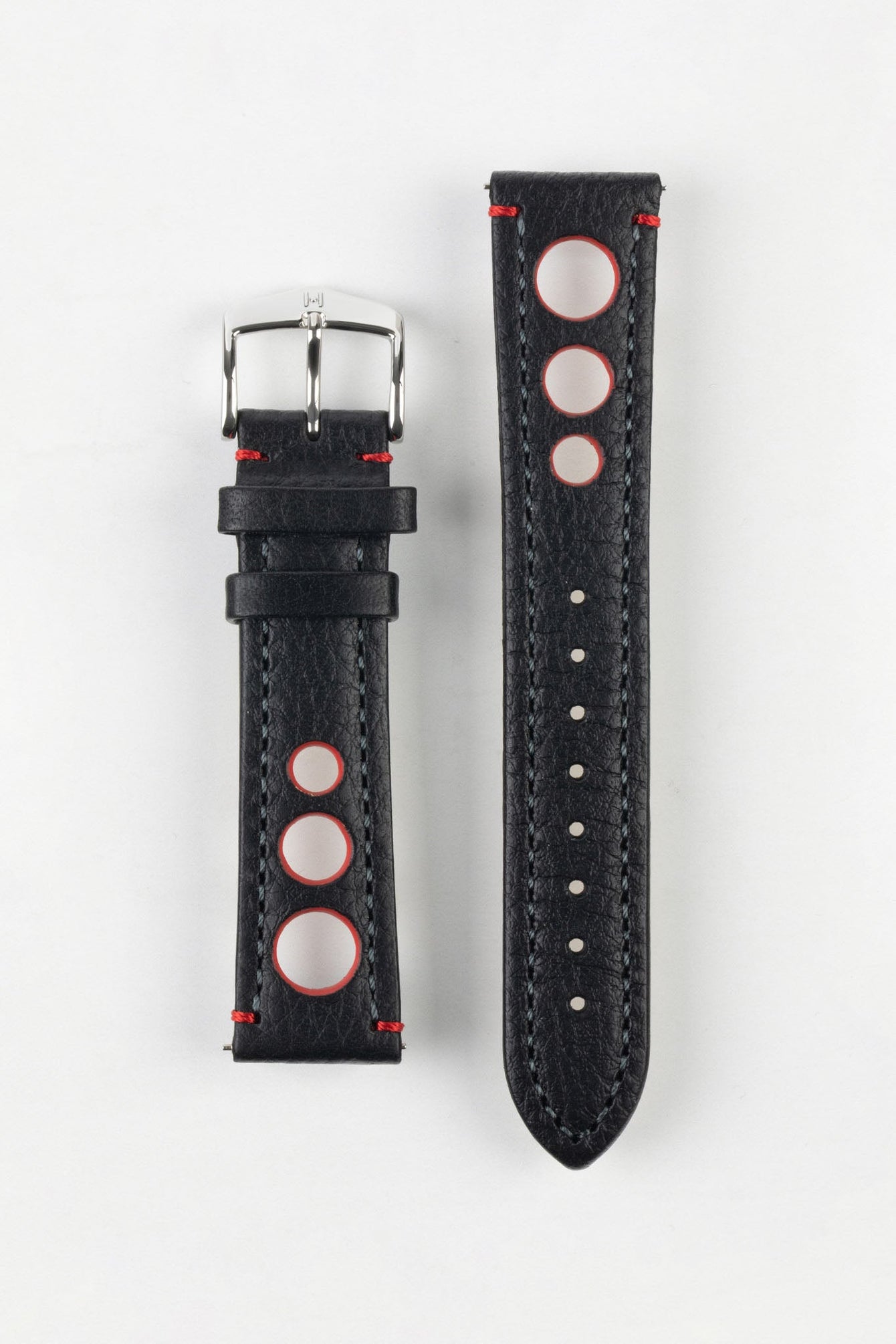 Hirsch RALLY Natural Leather Racing Watch Strap in BLACK & RED