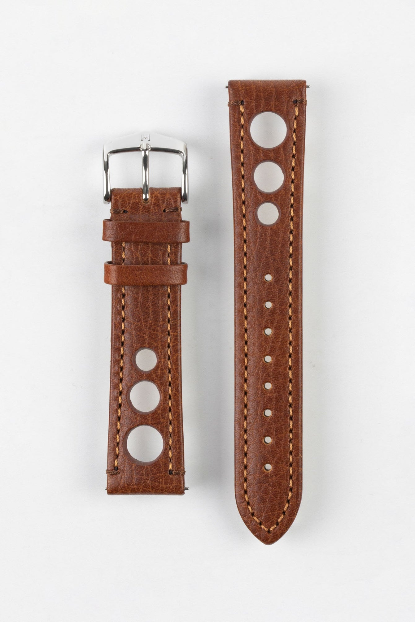 Hirsch RALLY Natural Leather Racing Watch Strap In GOLD BROWN 18mm/16mm / 120mm/80mm / Gold Buckle - Foto 3