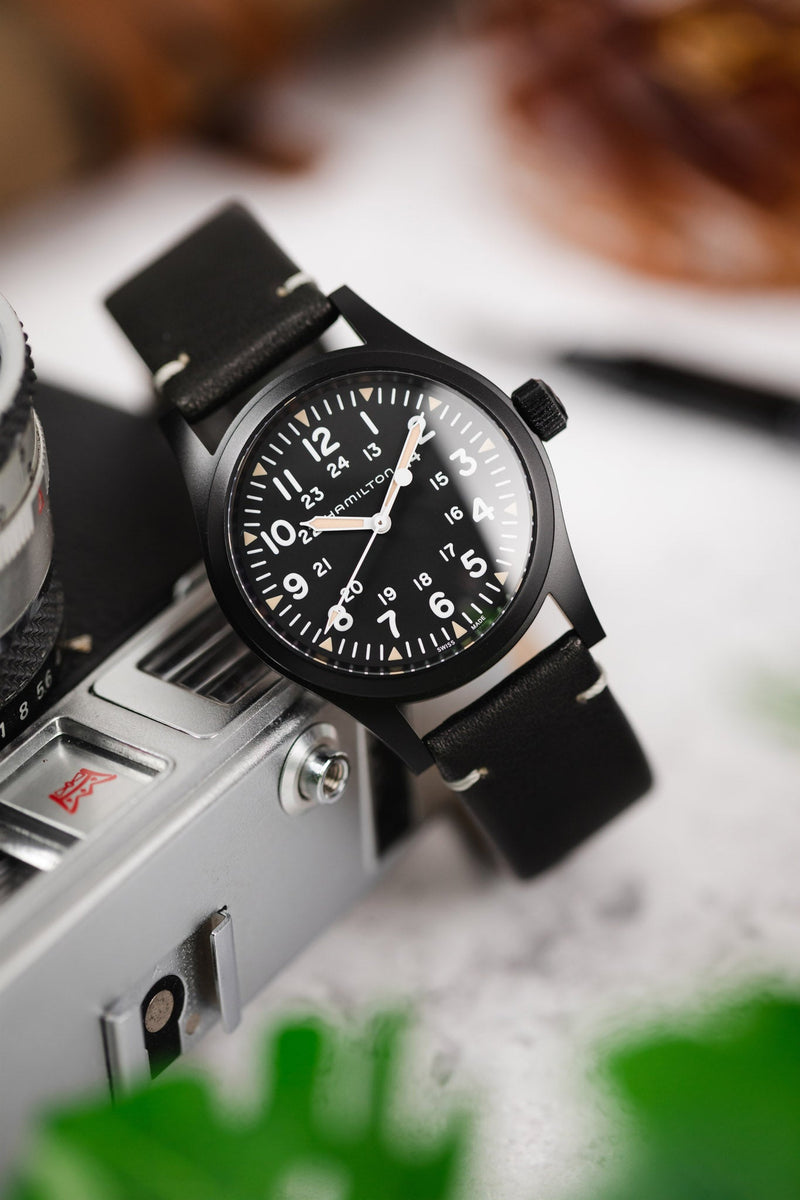 Hirsch Ranger Retro Leather Watch Strap | Black | WatchObsession UK ...