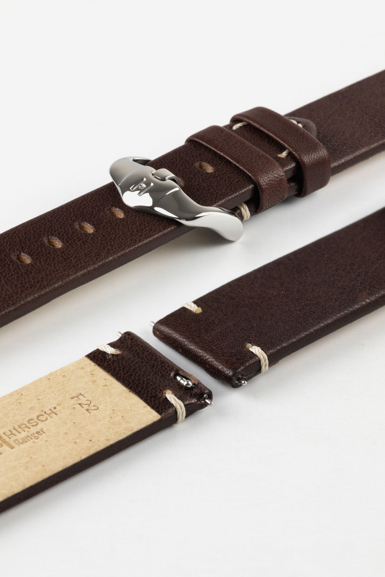 Hirsch RANGER Retro Leather Parallel Watch Strap in BROWN