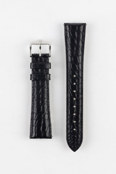 Hirsch REGENT Genuine Alligator Leather Watch Strap in BLACK