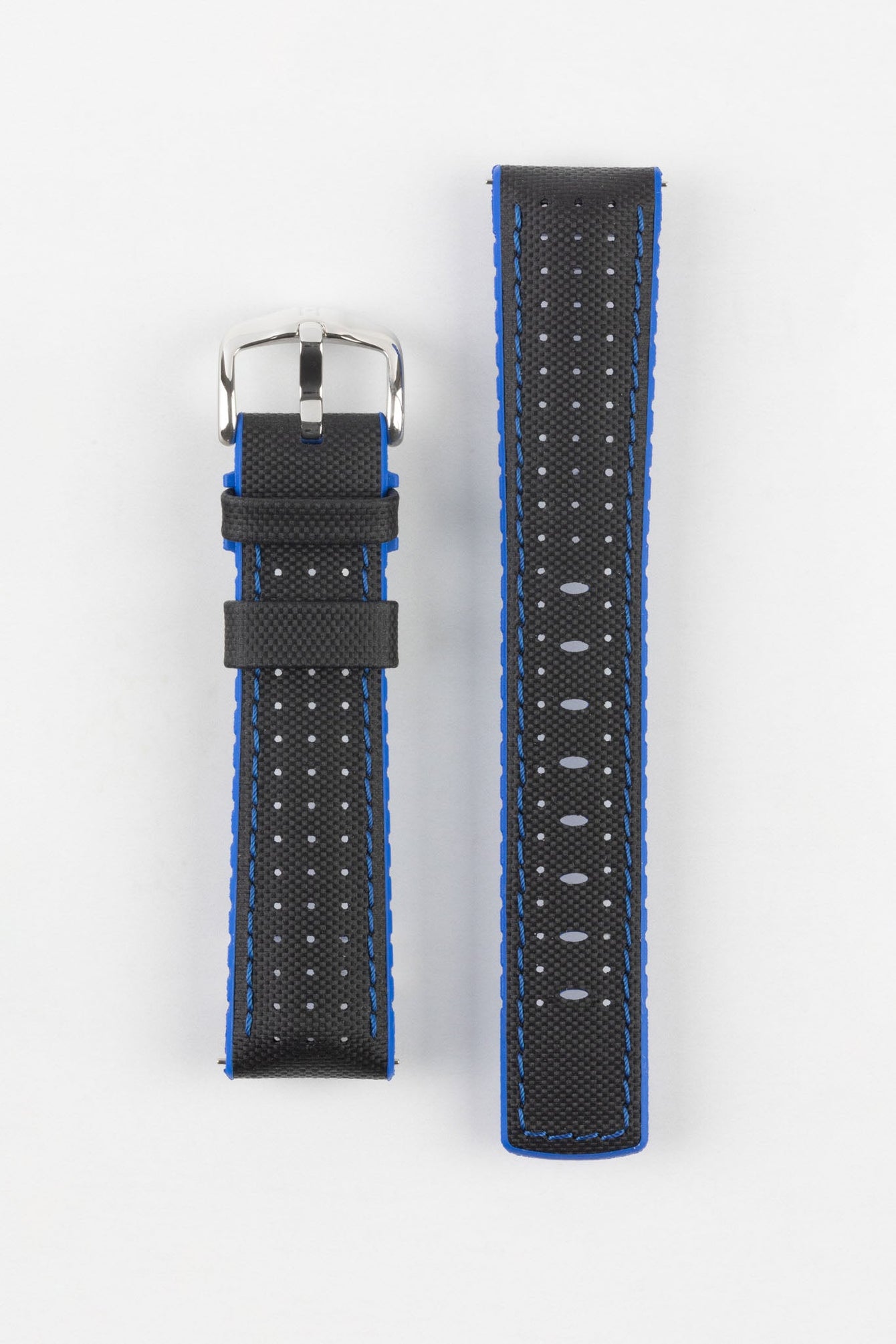 Hirsch ROBBY Sailcloth Effect Performance Watch Strap in BLACK BLUE 20mm Black Buckle