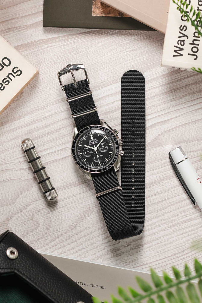 Hirsch RUSH RECYCLED Polyester Watch Strap in BLACK