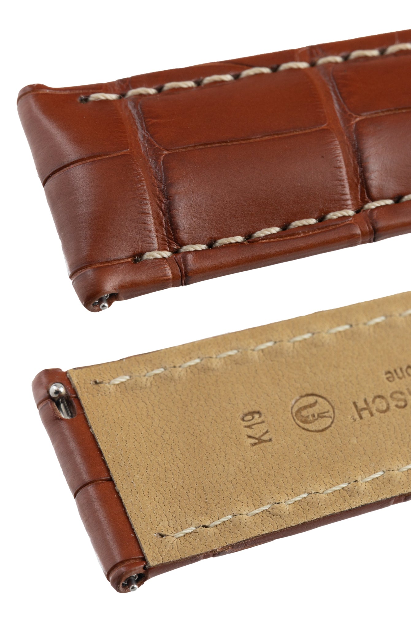 padded brown leather watch strap (stitching)