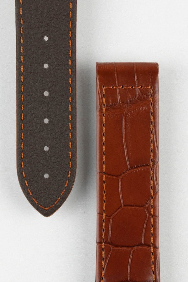 Hirsch VOYAGER Alligator Deployment Watch Strap in GOLD BROWN