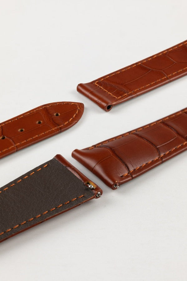 Hirsch VOYAGER Alligator Deployment Watch Strap in GOLD BROWN