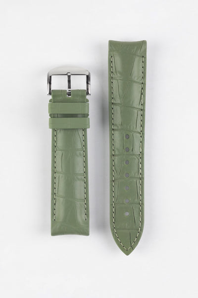 ISOSWISS SKINSKAN Alligator-Embossed Rubber Watch Strap in KHAKI GREEN