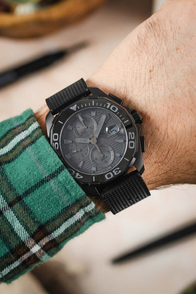 ISOSWISS WAFFLE Textured Rubber Diving Watch Strap in BLACK