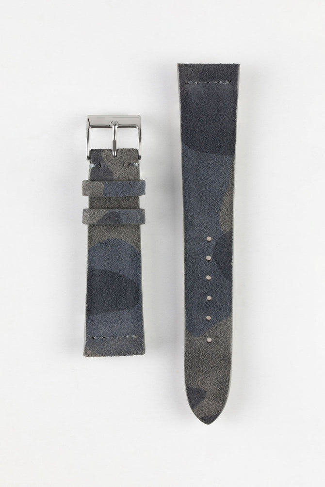 JPM Italian Suede Leather Watch Strap in BLUE CAMOUFLAGE