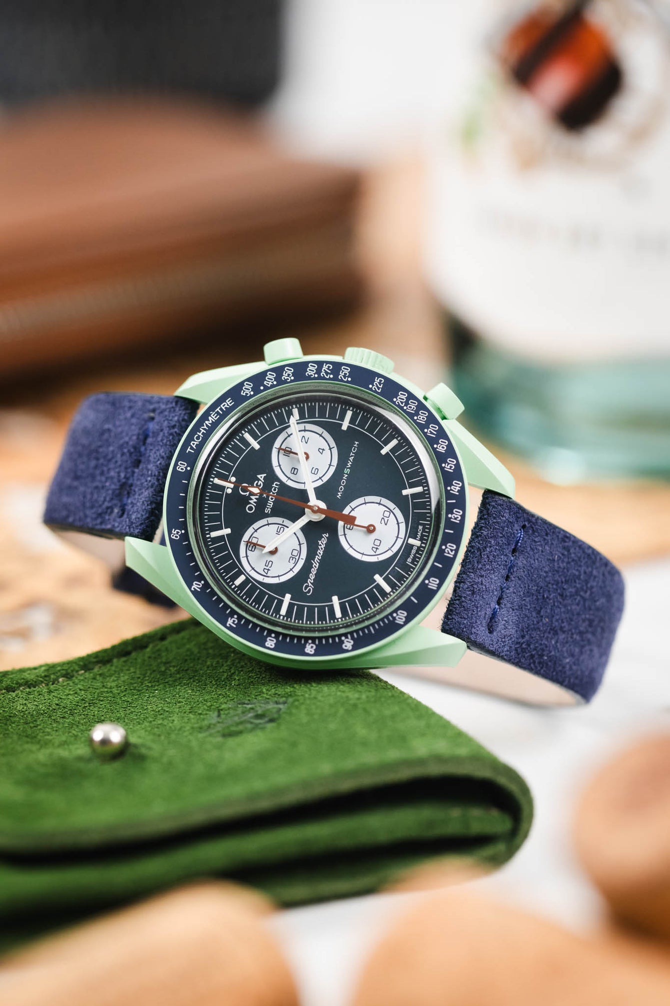 JPM Italian Suede Leather Watch Strap in BLUE