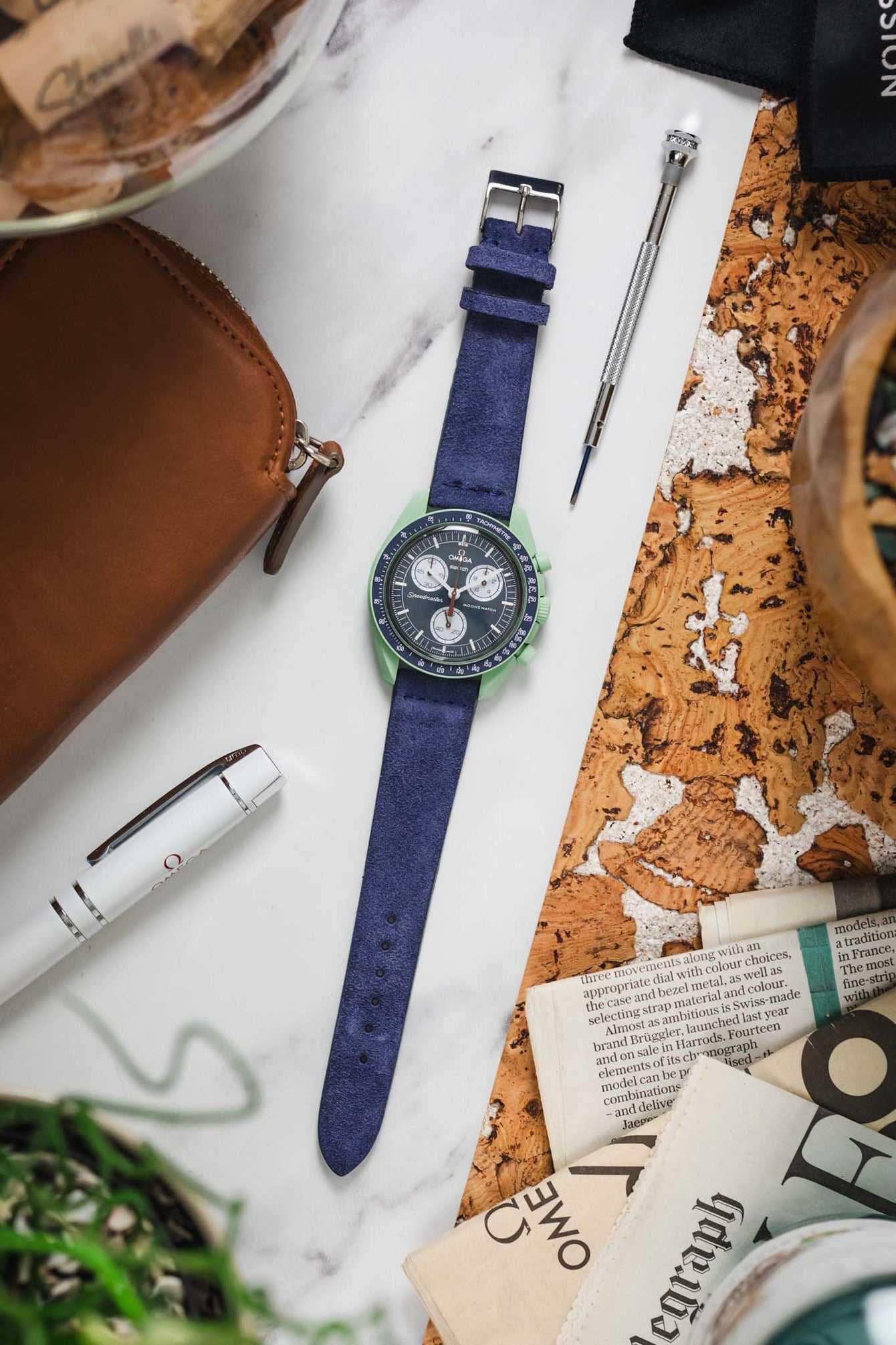 JPM Italian Suede Leather Watch Strap in BLUE
