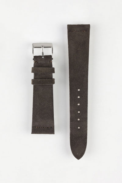 JPM Italian Suede Leather Watch Strap in DARK BROWN