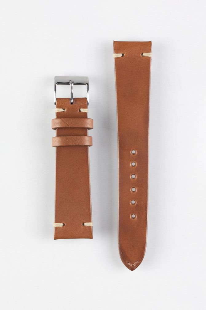 JPM Italian Vintage Leather Watch Strap in GOLD BROWN WatchObsession