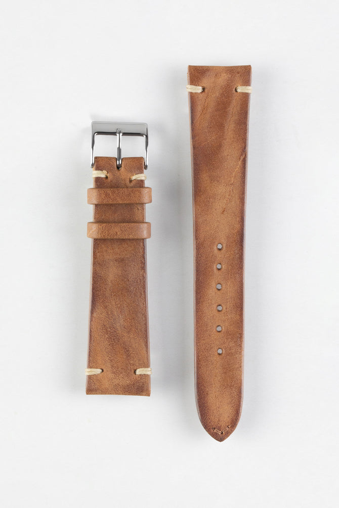 JPM Italian Vintage Leather Watch Strap in MID BROWN