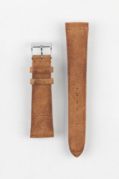 JPM Italian Vintage Leather Watch Strap with Tonal Stitch in MID BROWN