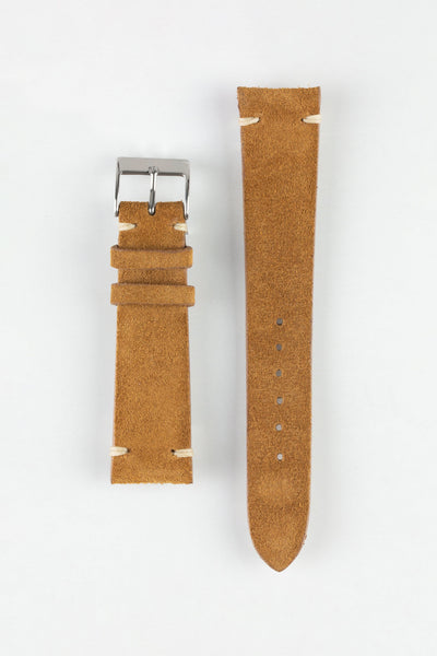 JPM Italian Vintage Suede Leather Watch Strap in GOLD BROWN