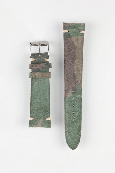 JPM Italian Vintage Suede Leather Watch Strap in GREEN CAMOUFLAGE