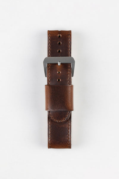 JPM Italian Leather One-Piece Watch Strap in DISTRESSED BROWN with Single Leather Keeper