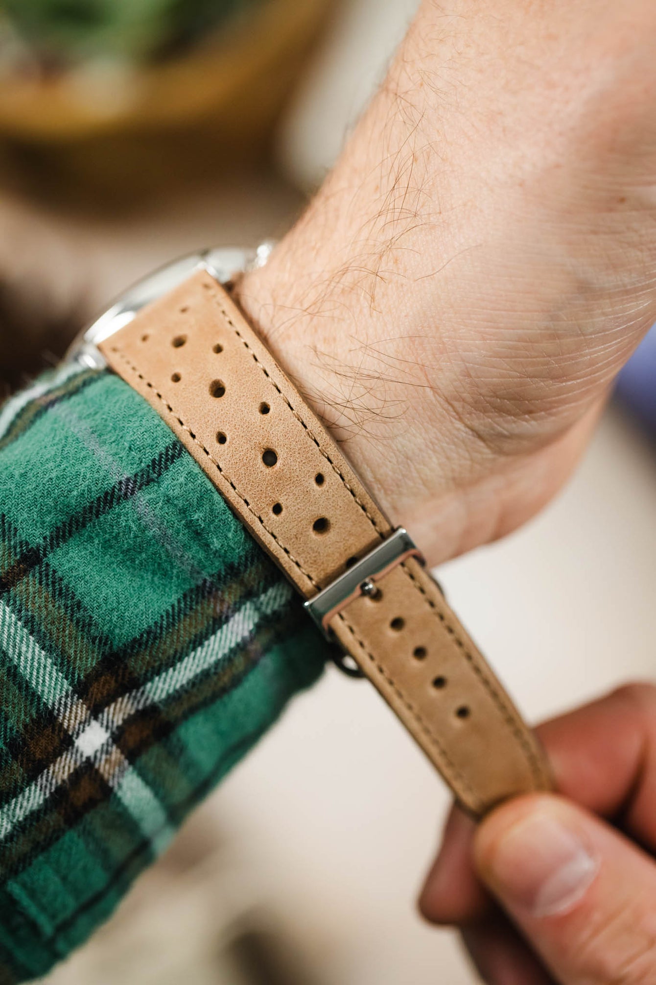 JPM Italian Vintage Leather Racing Watch Strap in PEANUT