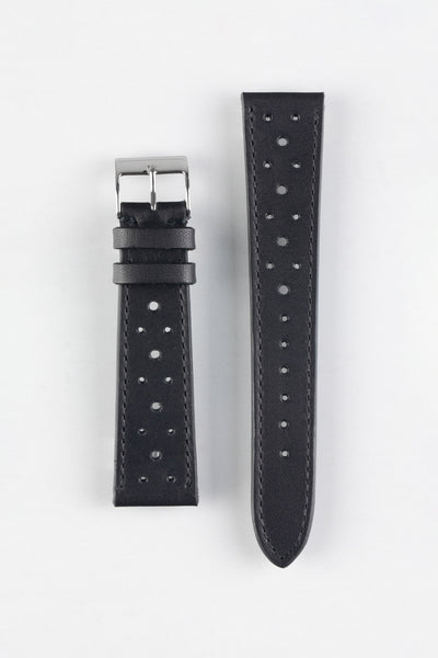 JPM Italian Vintage Leather Racing Watch Strap in BLACK