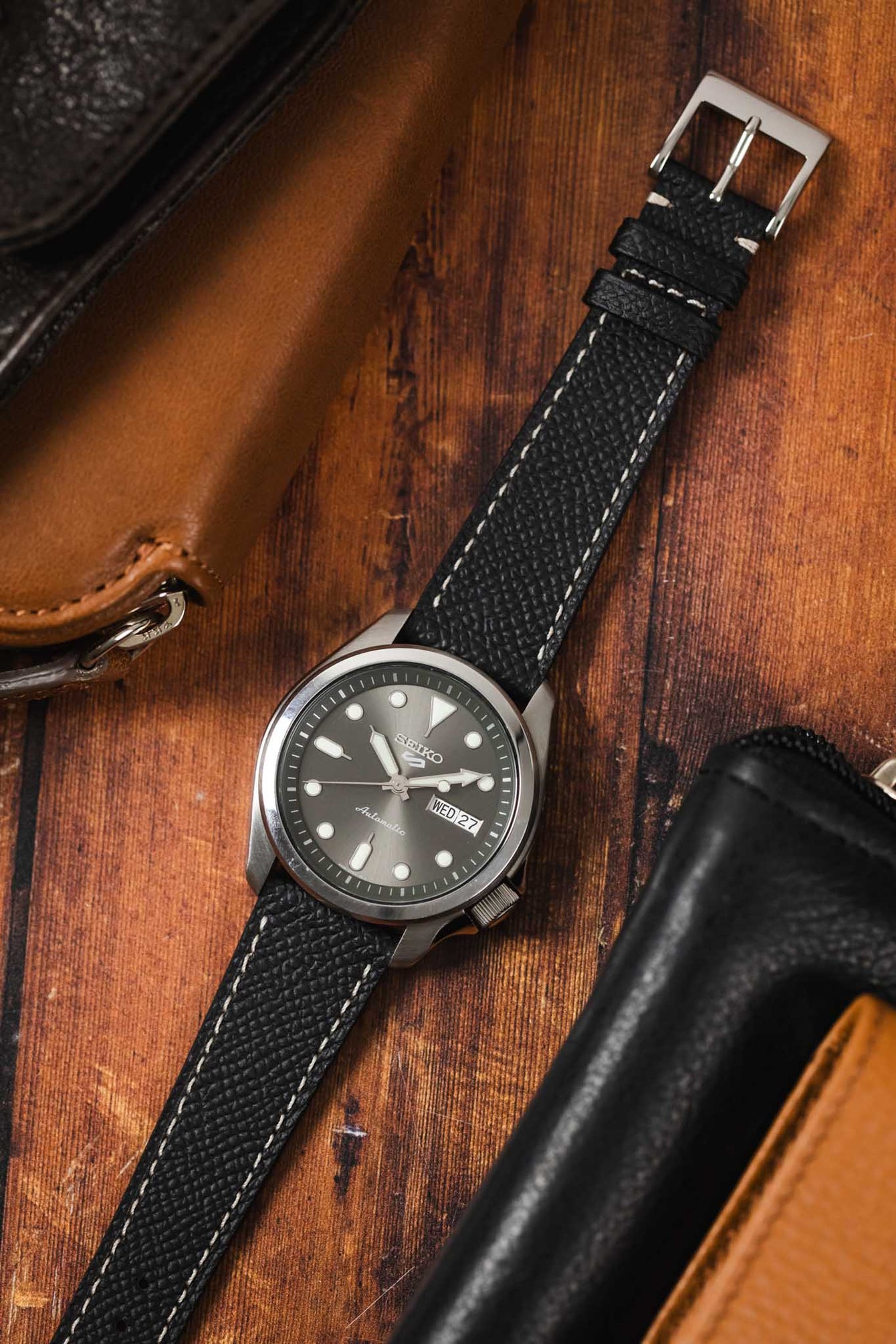 Flat Epsom Watch Strap in Black