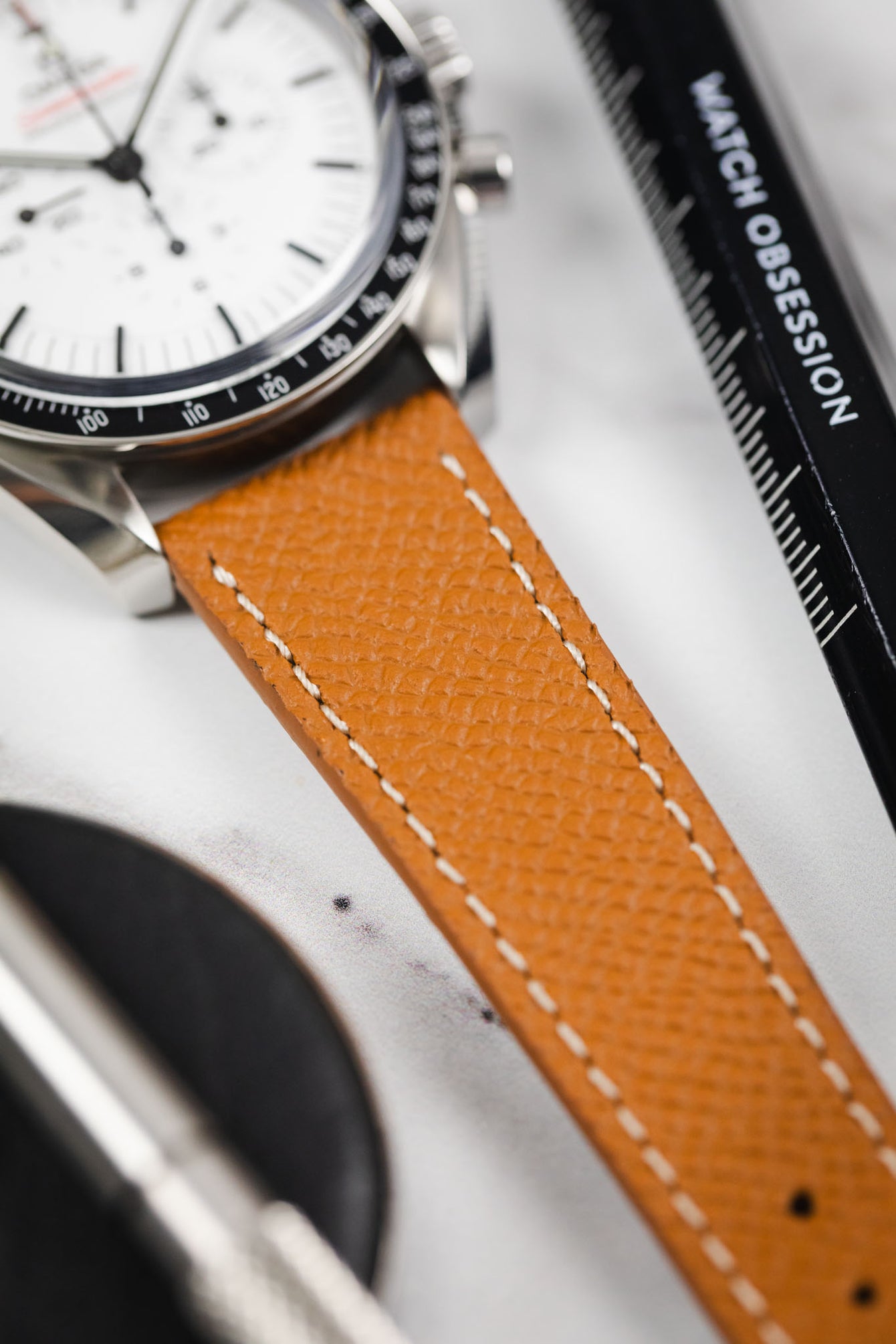 Flat Epsom Calfskin Watch Strap in Cognac