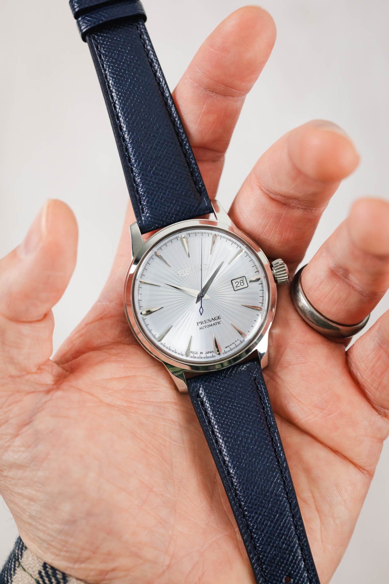 Classic Saffiano Leather Watch Strap in Marine Blue
