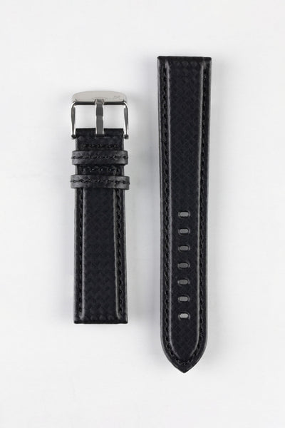 Morellato BIKING Carbon Fibre-Embossed Calfskin Leather Watch Strap in BLACK with BLACK Stitch