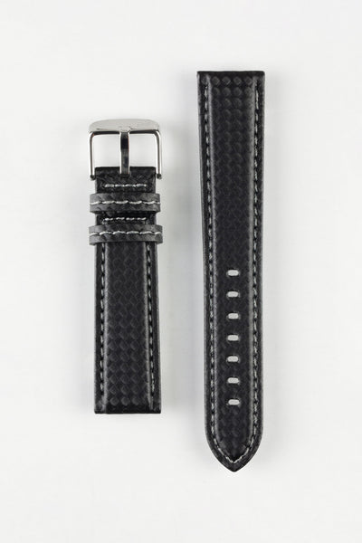 Morellato BIKING Carbon Fibre-Embossed Calfskin Leather Watch Strap in BLACK with GREY Stitch