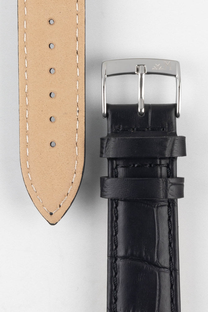 Morellato BOLLE Alligator-Embossed Calfskin Leather Watch Strap in BLACK