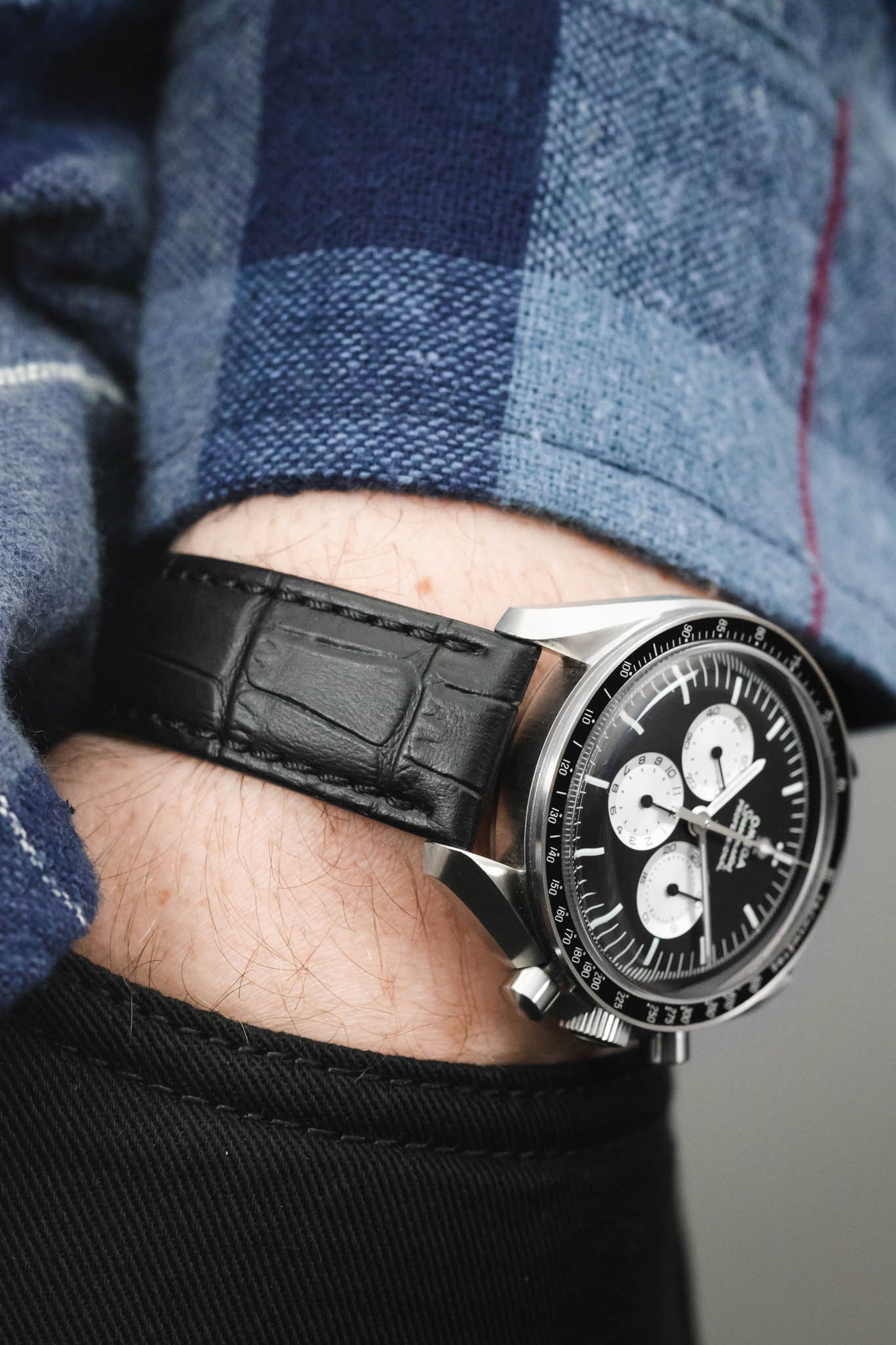 Morellato BOLLE Alligator-Embossed Calfskin Leather Watch Strap in BLACK
